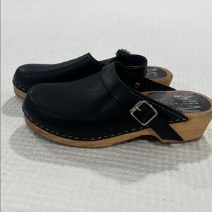 MIA Swedish Alma Clogs Leather Wooden Heels black size Eu 38/US8